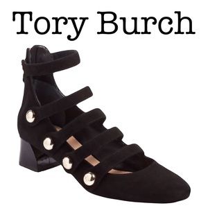 Tory Burch Black Heels with Gold Accents